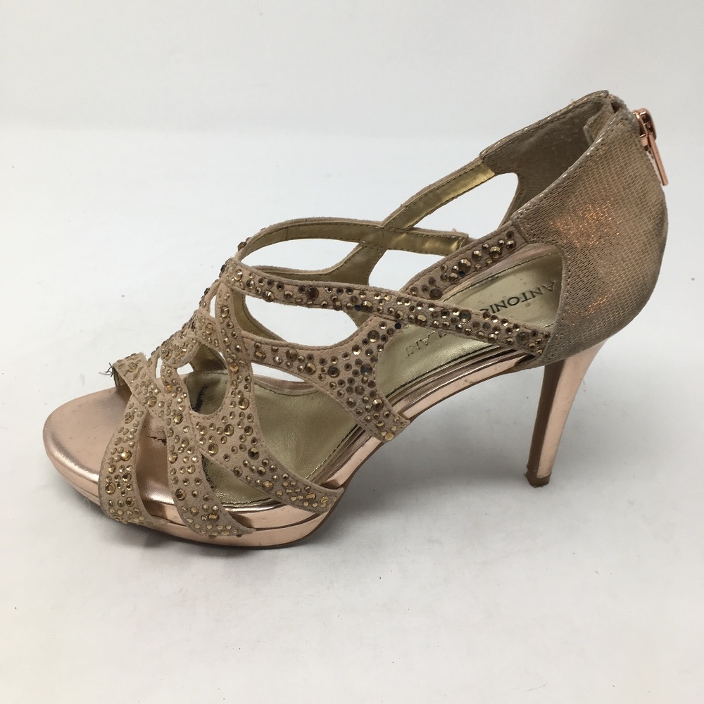 ANTONIO MELANI TAN LEATHER JEWELED HEELS 9M
